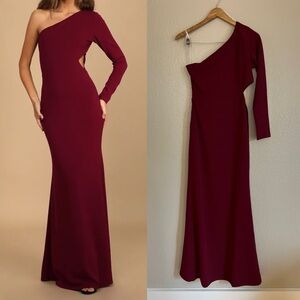 Burgundy One-Shoulder Mermaid Maxi Dress Large NWOT